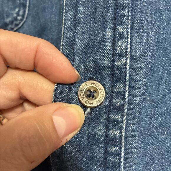 Wolverine Denim Shirt Mens XXL Blue Jean Long Sleeve Button Up Workwear Pockets - Picture 6 of 9